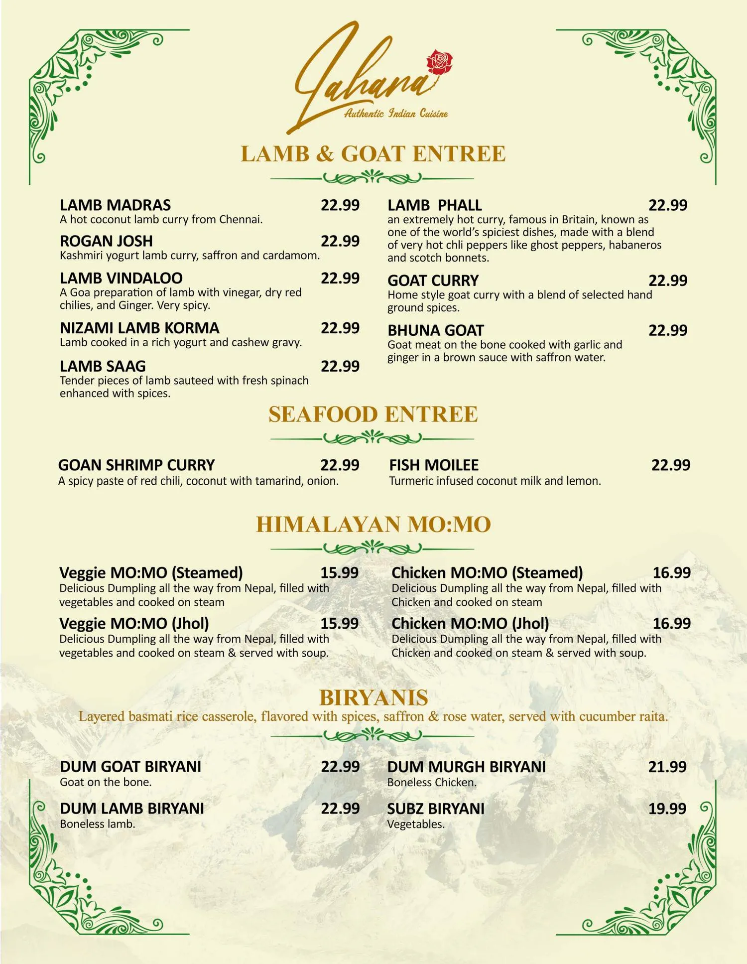 Restaurant menu 1, detailed description provided below