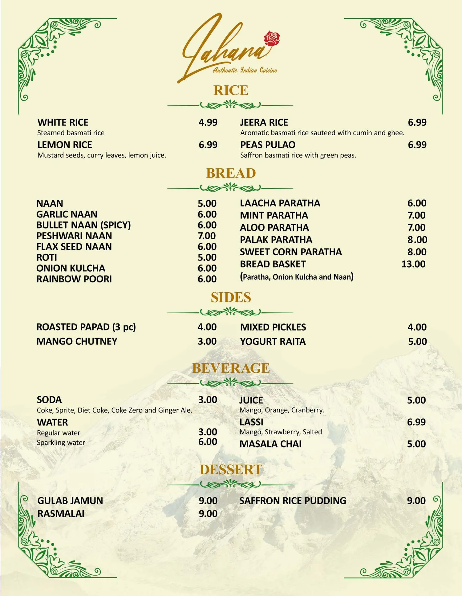 Restaurant menu 3, detailed description provided below